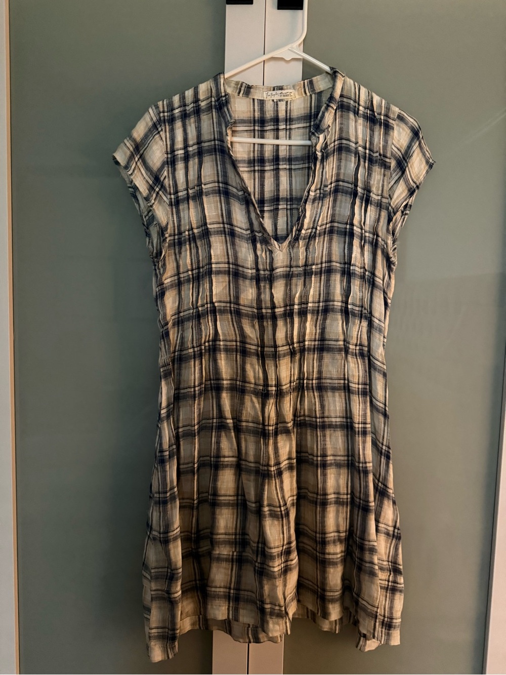 Free People Cream and Navy Plaid Mini Dress